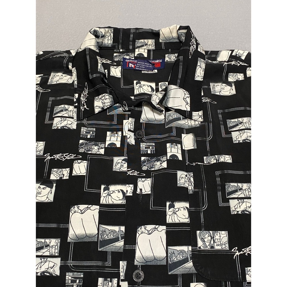 Vintage Southpole Mens XL Comic Graphic Print Button Down Shirt Black White Y2K - Picture 6 of 8
